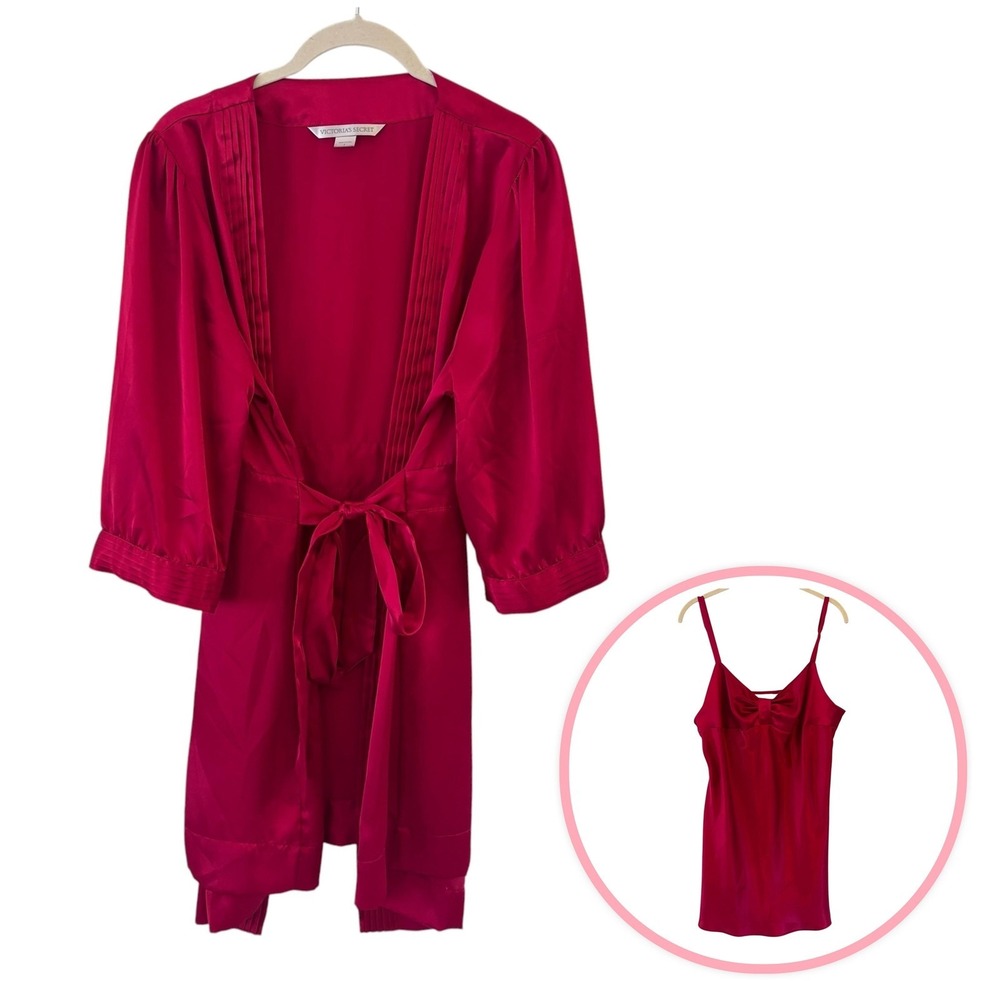 90s Victorias Secret Angels Satin Robe Chemise Set Womens L Romantic Y2K Wedding